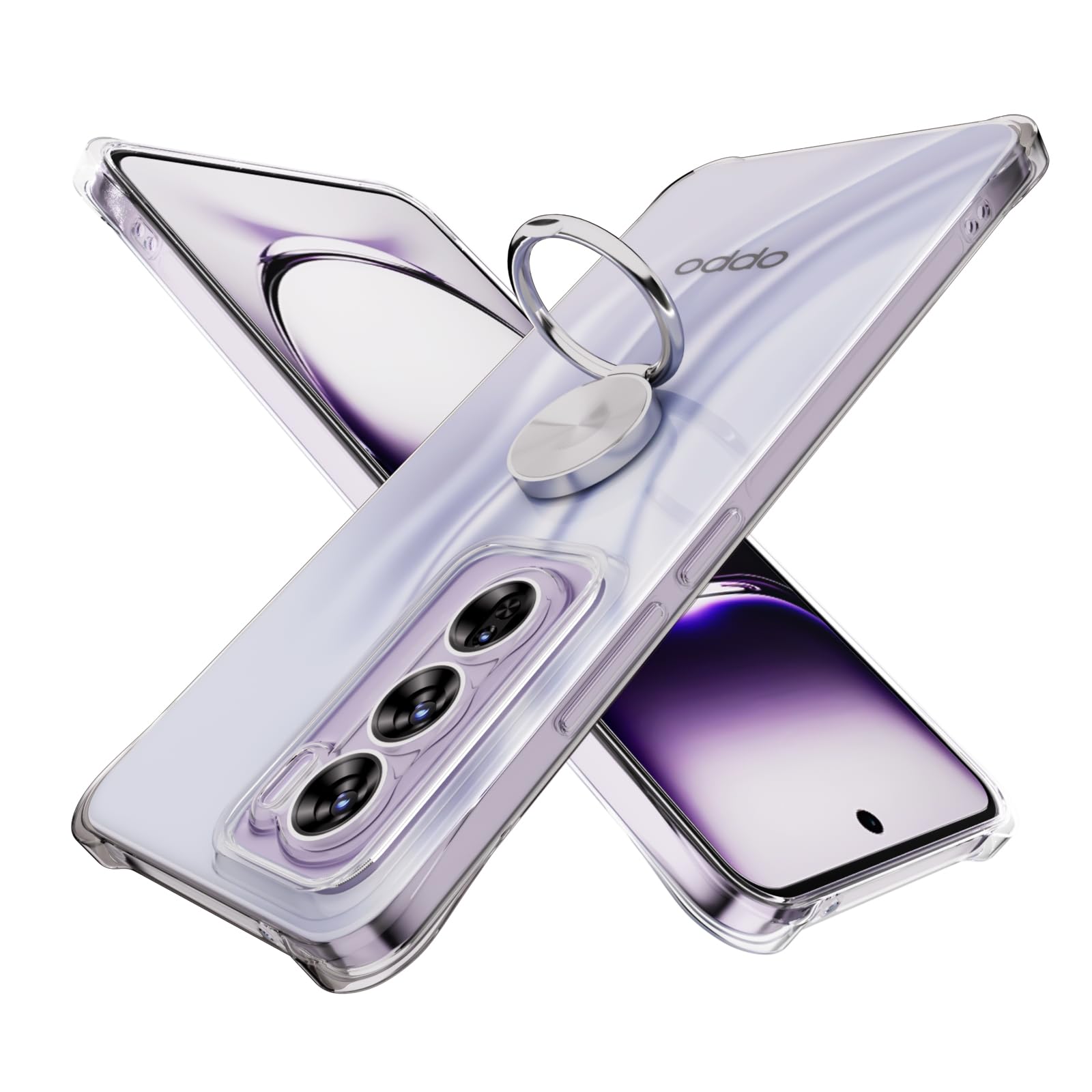 STARRYNOVA Kickstand Case Compatible with Oppo Reno 12 Pro 5G, Crystal Clear Protective Soft TPU Shockproof Case with 360 Degree Magnetic Ring Cover - Silver Ring