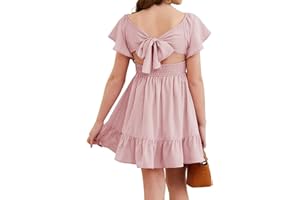 DOKOTOO KIDS Girls Elegant Ruffle Short Sleeve Back Tie Dresses 6-13 Years Old