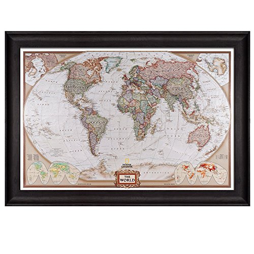 Wall26 - Colorful National Geographic Antique World Map - Framed Art Prints, Home Decor - 24x36 inches