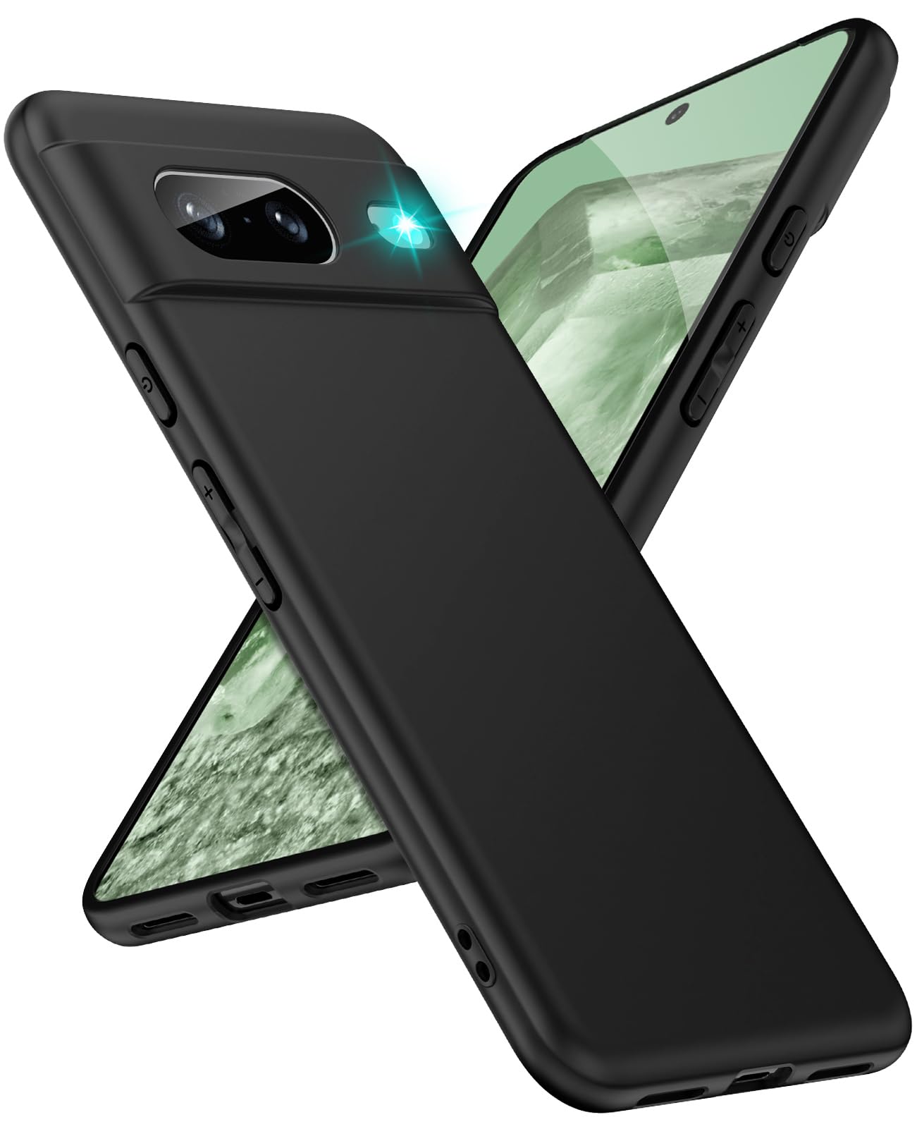 SineOrdo Case for Google Pixel 8 Phone Case, Thin Case Google Pixel 8 Shockproof Cover Slim with Shock-absorption Corners Matte Silicone TPU Soft - Black