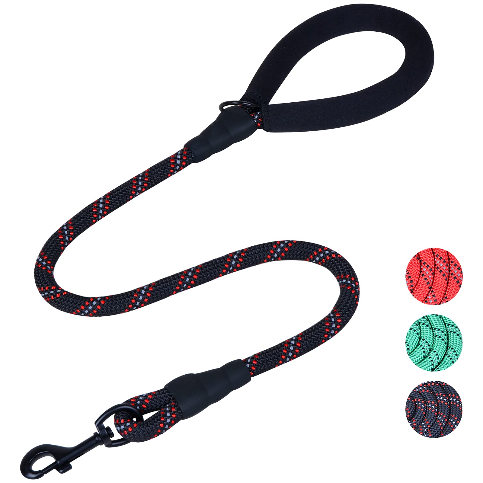 VIVAGLORY Rope Dog Lead Roperex Dog Lead, Leash with Soft Padded Handle for Walking & Training, Strong Rope & Reflective Heavy Duty for Pet, 120 x 1.2cm, Black — image 1