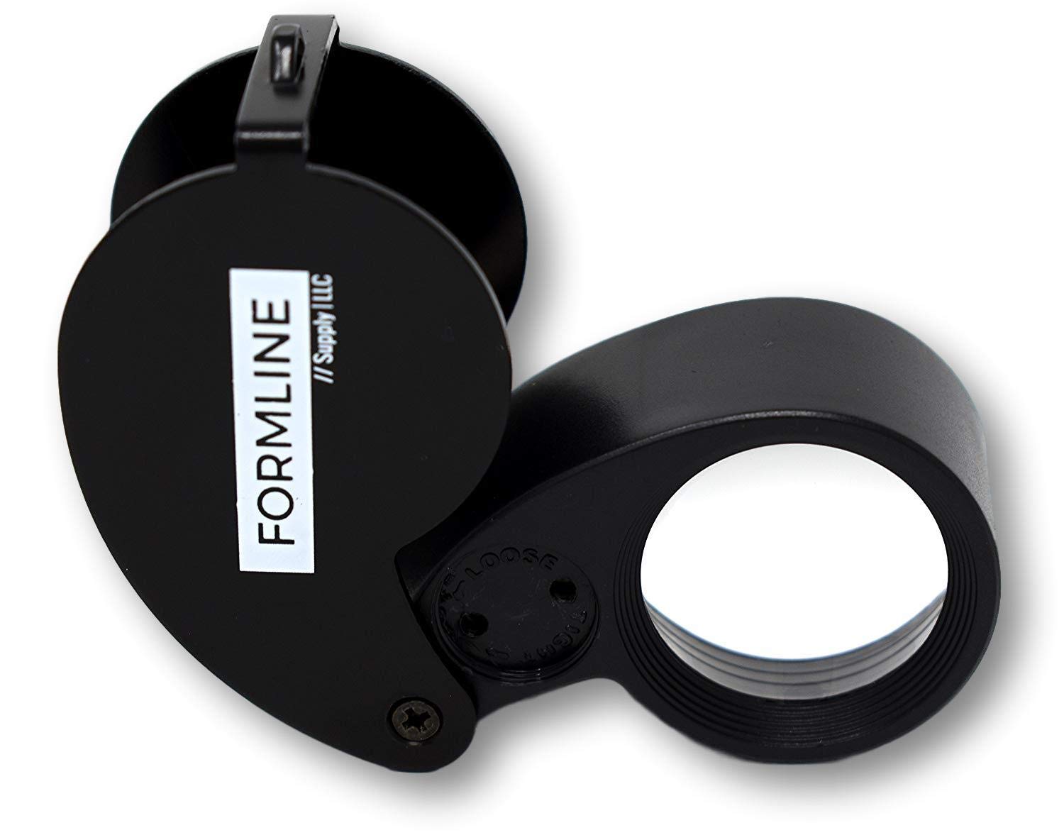 40X LED Illuminated Jewelers Loupe/Trichome Scope by Formline Supply - Magnifier good for Gardening, Jewelry, Antiques, Coins, Rocks, Stamps, Hobbies, Watches,Photos and Science (40X, Black/White)