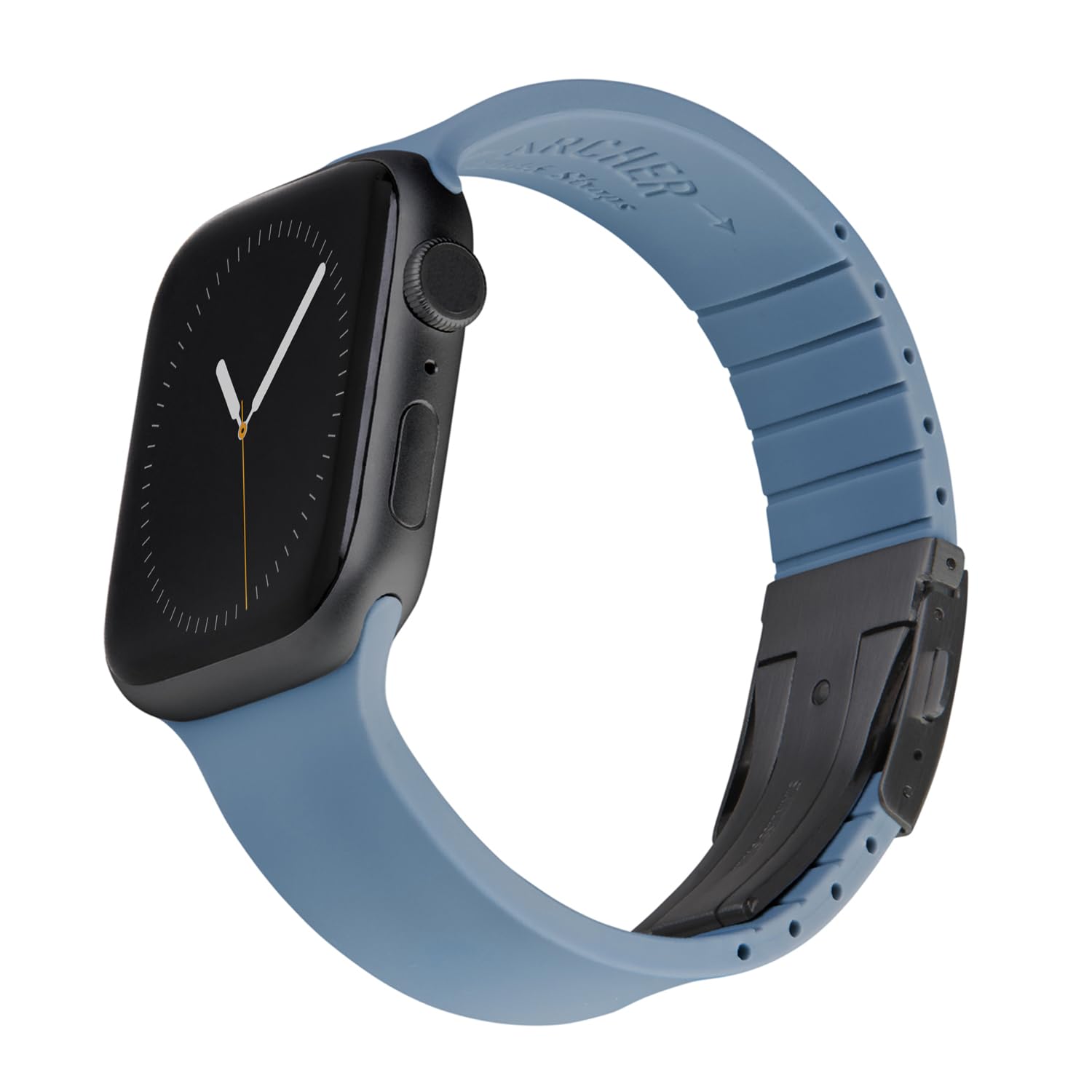 Archer Watch Straps - Custom Fit Silicone Straps for Apple Watch (Steel Blue, Gray Clasp, 44/45/46/49mm)