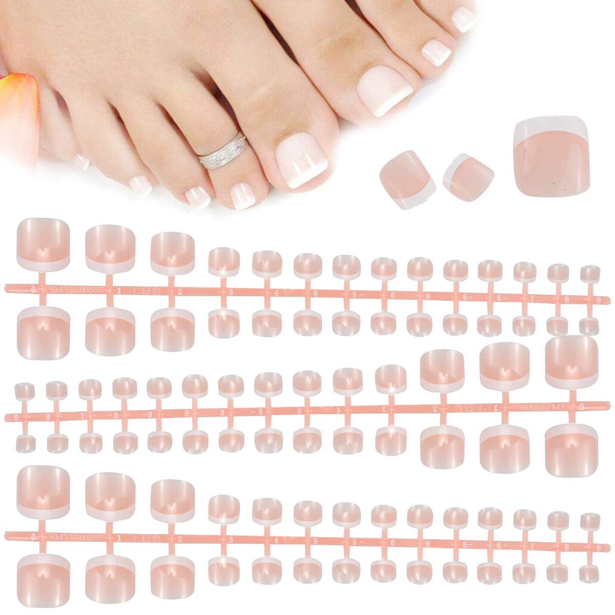 84 Pcs French False ToeNails Tips, 14 Size French Artificial Manicure Fake Toe Nails, Full Cover Acrylic ToeNails Art Tips for Ladies Women Girls Nail Decorations