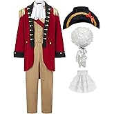 aicoaub Mens Founding Father Costume Adult Revolutionary War Outfit Colonial Costume Military with Wig Hat
