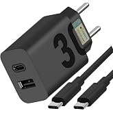 Carregador Turbo 30W Porta Dupla (USB-A + USB-C) + Cabo Tipo C Ultra Rápido de 1M Premium® Compatível com Todos Dispositivos 