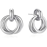 Linked Circle Stud Post Earrings | Interlocking Double Hoop Circle Earrings | Silver
