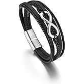 BOPREINA Men's Infinity Leather Bracelet with Stainless Steel Clasp Infinity Love Symbol Wristband Cuff Bangle Personality Bracelets