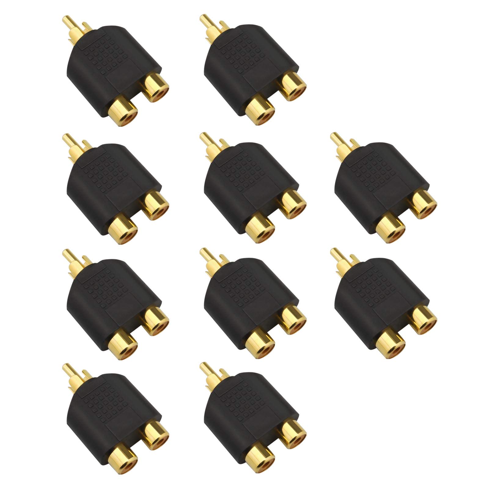 YINETTECH 10Pcs RCA Phono Y Splitter Adapters 1 Male to 2 Female Converters Gold Plated Connector for Audio Video AV TV Cable Convert Adaptor