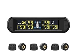 B-Qtech Solar Powered Tire Pressure Monitoring System RV TPMS (0~199PSI) High Brightness for Trailer Travel Motorhome 6 Sensors, 5 Alarm Modes Pressure Temperature Real-time Monitor Alarm System