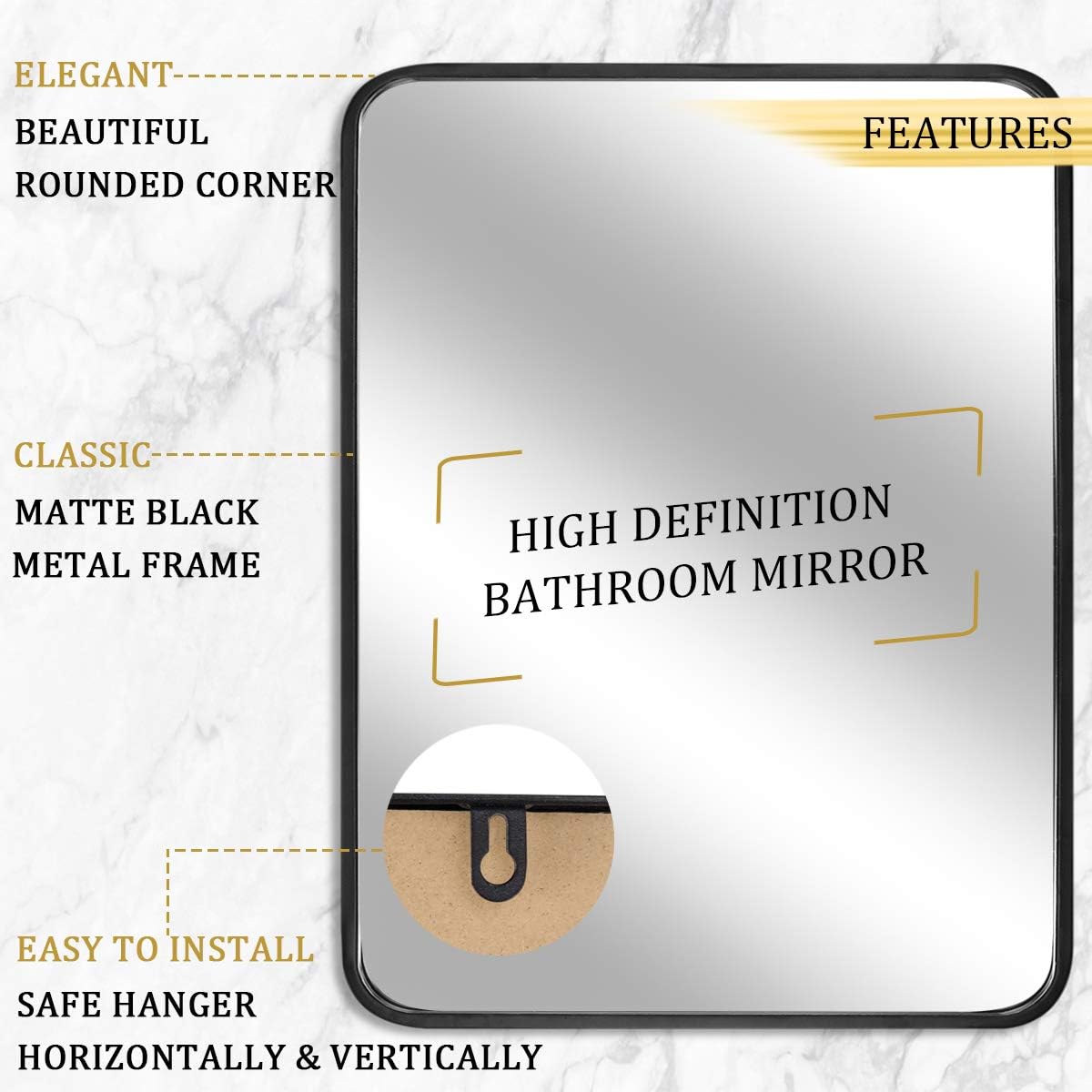LEORISO 24 x 32” Black Bathroom Mirror for Wall, 1.3” Metal Frame Rectangle Mirror, Wall-Mounted Mirror Hangs Horizontal Or Vertical: Furniture & Decor