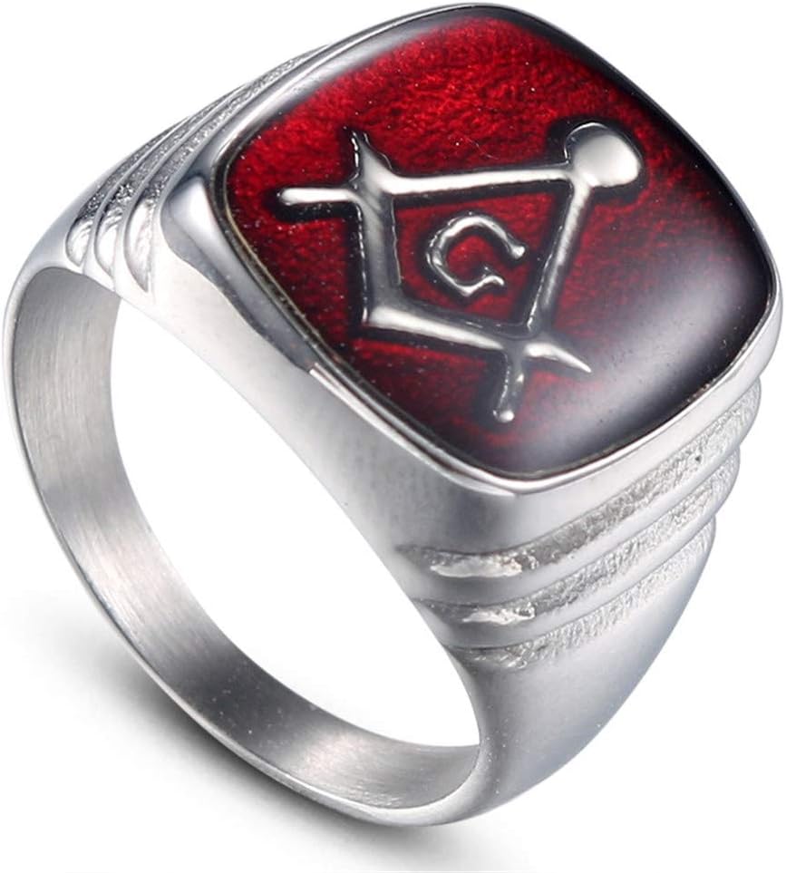 Men's Stainless Steel Masonic Freemason Rings Blue G Lodge Master Mason Signet Band