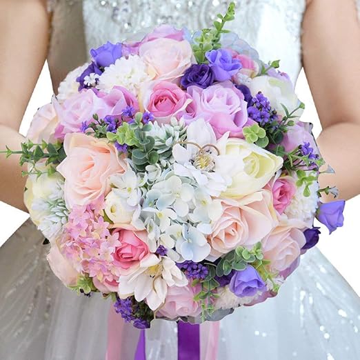 Amazon Yiteng ウェディングブーケ ローズ 花嫁ブーケ ブートニが付き リボン ライダルブーケ カラフルブ 造花用 ウェディング 花嫁 結婚式 撮影 披露宴 ラウンドブーケ 誕生日 22cm 造花 オンライン通販