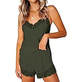 CHYRII Women's Sexy Silk Satin Pajamas Sets Lace Trim Cami Tops Shorts Sleepwear