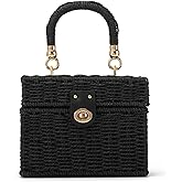 KUANG! Handwoven Rattan Bag for Women Woven Straw Square Crossbody Bag Vintage Basket Purse Beach Tote Bag