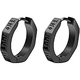 Raymard Viking Rune Hexagonal Hoop Earrings for Men, Nordic Talisman Huggie Earrings Jewelry for Men