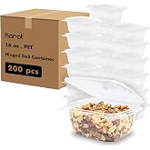 Karat 16 oz Clear Plastic Clamshell Containers with Hinged Lids, 200ct | For Meal Prep and Takeout, For Fruits and Salads, Clear PET, Hinged Lid, Deli Sides