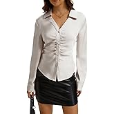 WUDODO Satin Silk Button Down Shirts for Women Long Sleeve Blouses