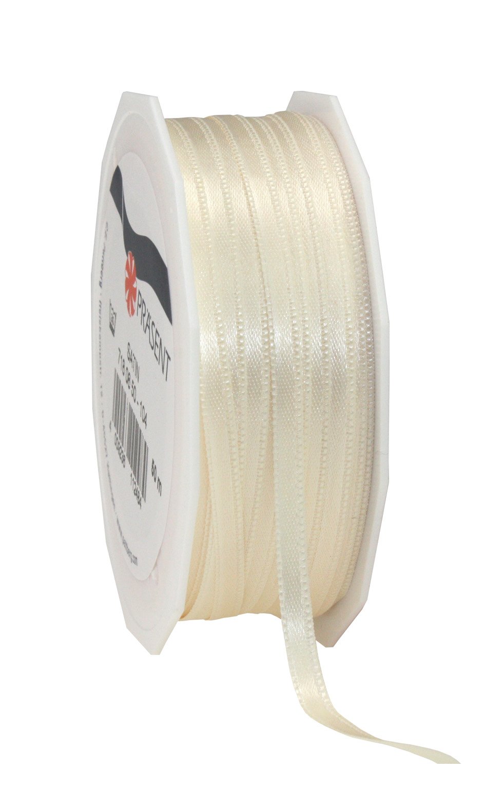 PRÄSENT C.E. Pattberg SATIN cream gift ribbon, 55 yards for Wrapping Gifts, 0.24 inches width, Ribbon for Decorating & Crafting, Decorative Ribbon for Gifts, for every occasion