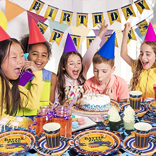 102 Piece Dart War Party Supplies Set Including Banner, Plates, Cups, Napkins, and Tablecloth, Serves 25