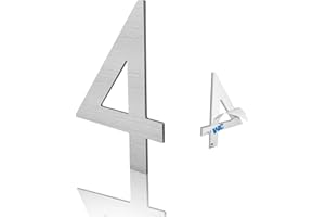 LUIETY 3 Inch Modern House Numbers, Brushed silver Mailbox Number,Stainless Steel Material,Self-Adhesive Number Door Numbers for Apartments Office (4)