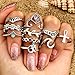 Zealmer Wave Ring Vintage Silver Knuckle Ring Set Crown Chevron Flower OM Religious Cross Earrings