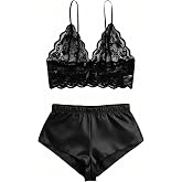 Rigeri Sexy Lingerie Sheer Mesh Bra And Panty Sets Sexy Sleepwear S-4XL | Soft and Comfortable Fabric,Fitted,V Neck,Adjustable Spaghetti Straps,Lace edge,for Sleepwear,Casual,Vacation