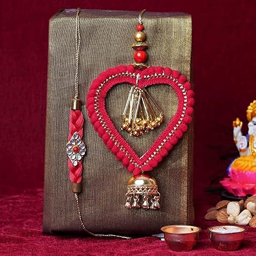 Rakhi For Brother Gift Set - 6 Traditional Red & Yellow Designer Rakhis With Greeting Card For Rakshabandhan - View #2
