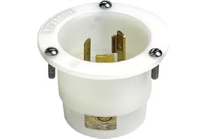 Leviton 2315 20 Amp, 125 Volt, Flanged Inlet Locking Receptacle, Industrial Grade, Grounding (White)