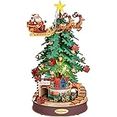 Rolife 3D Christmas Tree Puzzle for Adults – 319PCS Wooden Music Box DIY Model Kit, Rotating Christmas Melody Tree, Creative 