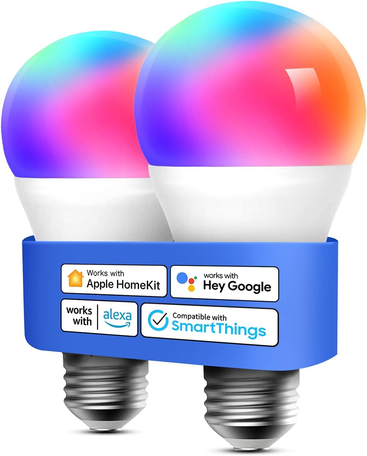 Photo 1 of meross Smart Light Bulb, Smart WiFi LED Bulbs Compatible with Apple HomeKit, Siri, Alexa, Google Assistant and SmartThings, Dimmable E26 Multicolor 2700K-6500K RGB, 810 Lumens 60W Equivalent, 2 Pack