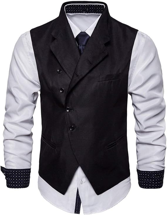 Amazon Co Jp ファッション斜めシングルブレストスーツベスト男性ノースリーブチョッキ結婚式ベスト 服 ファッション小物
