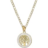 14K Gold Plated Tree of Life Pattern Pendant Necklace for Women Life Tree Necklaces Stainless Steel Flat Figaro Chain Necklace