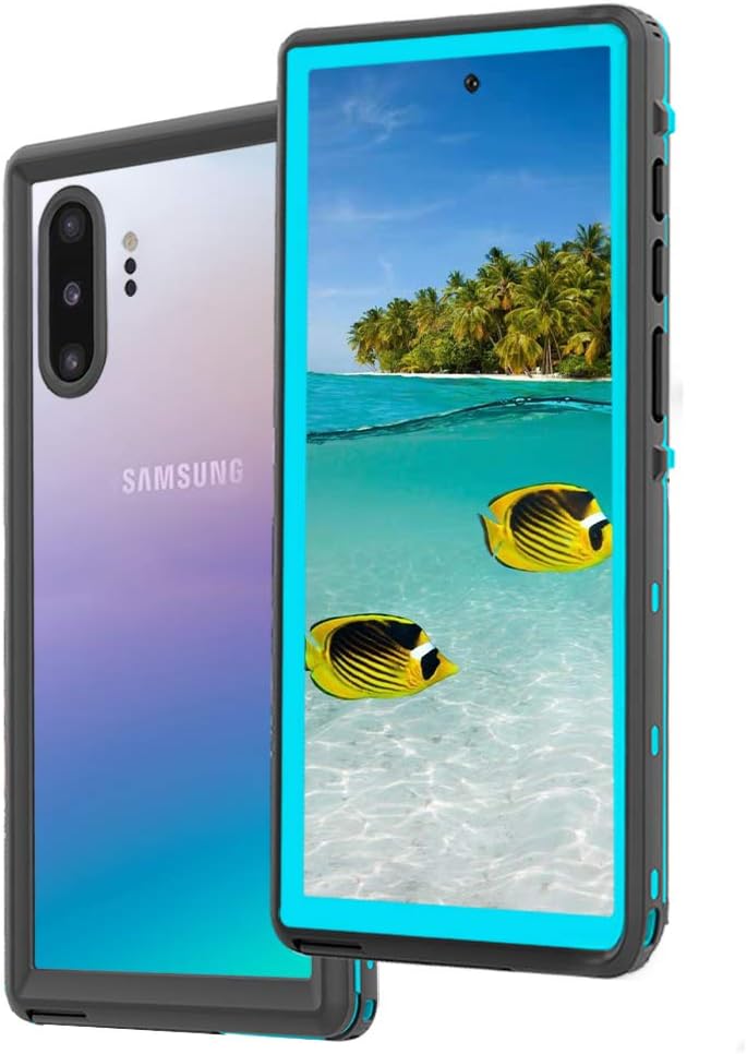 Sfulatdc Compatible with Galaxy Note 10+5G Waterproof Case, IP68 Underwater Dirtproof Shockproof Built in Screen Protector Full Body Protective Cover for Samsung Note 10 Plus Blue/Clear