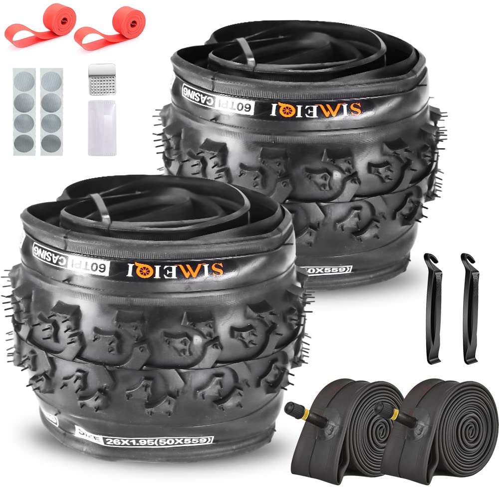 Photo 1 of 2 Pack26 x1.95 Bike Tires with 2 Inner Tubes and 2 Levers for Mountain Trail Bicycle Tires (2 Tires 2 Tubes 2 Levers 2 Rim Strips with Tool Kit)