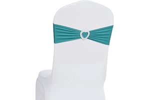 Howhic Pack of 60 Spandex Chair Sashes Bows Stretch Chair Cover Band with Buckle Slider Universal Elastic Chair Ties for Wedding Banquet Party Event Decoration (Turquoise)