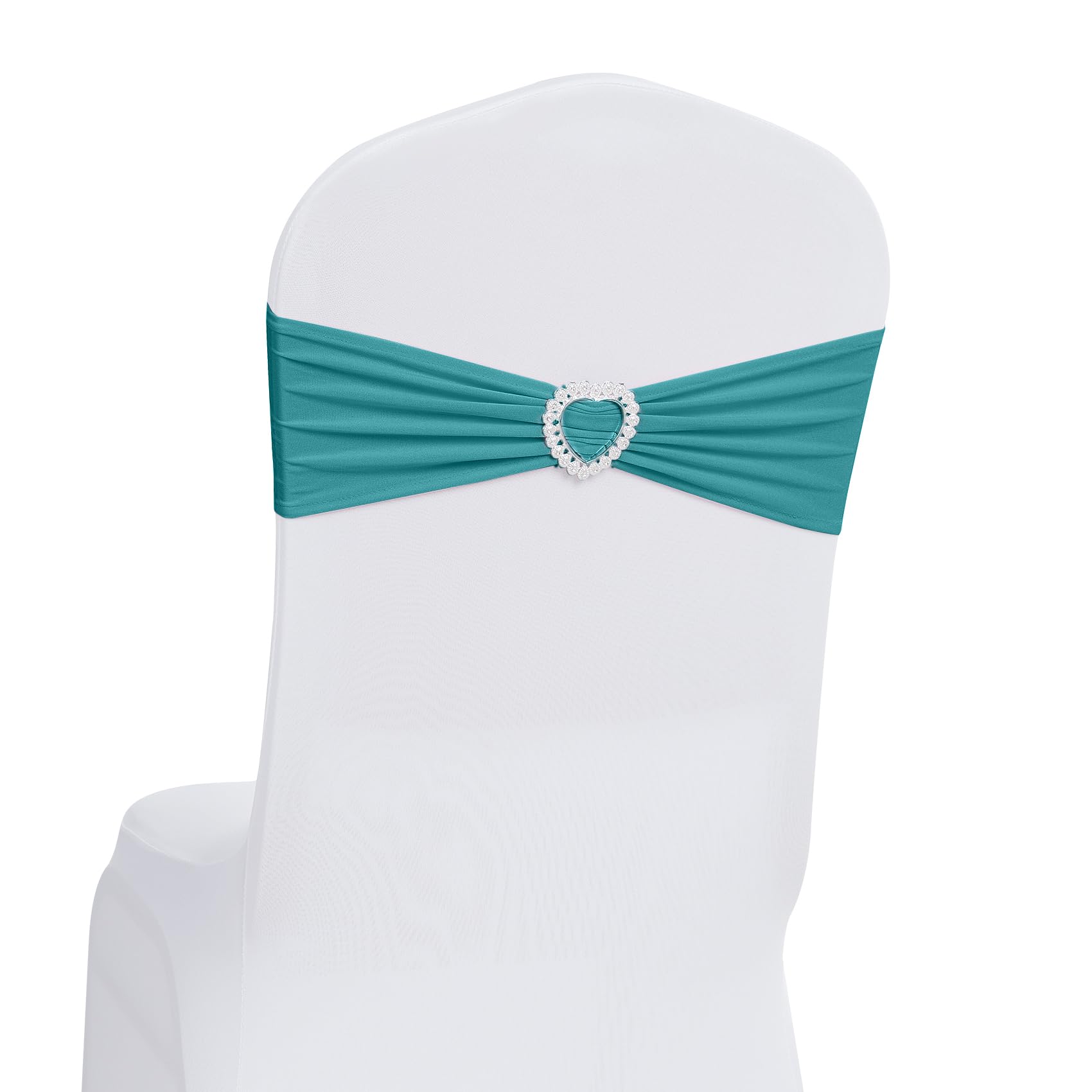Photo 1 of Howhic Pack of 30 Spandex Chair Sashes Bows Stretch Chair Cover Band with Buckle Slider Universal Elastic Chair Ties for Wedding Banquet Party Event Decoration (Turquoise)