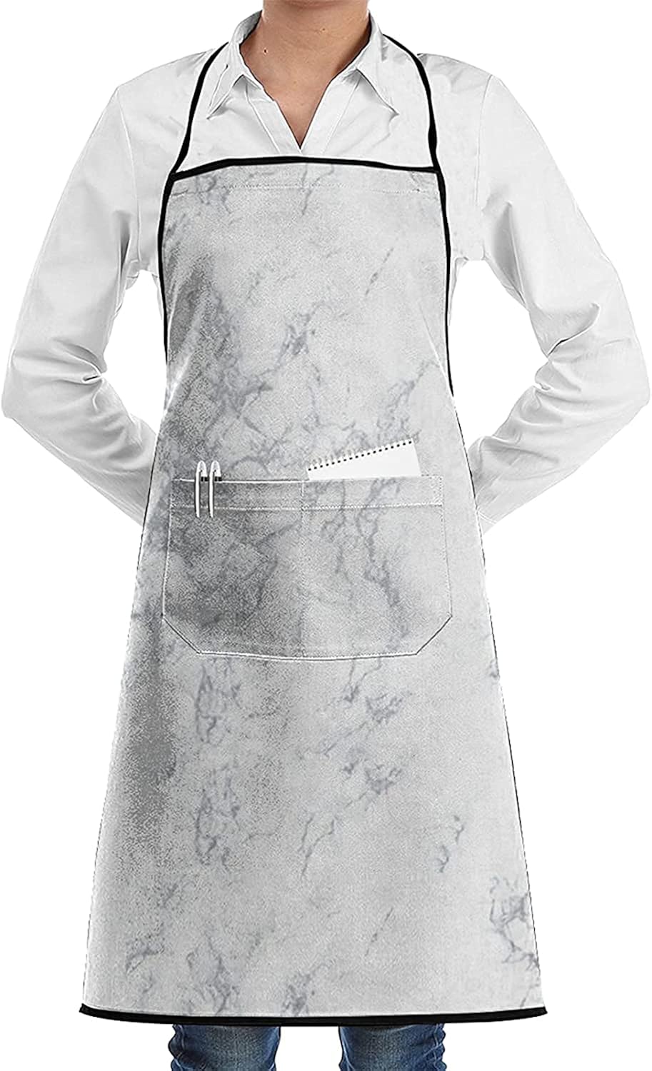 Marble White Aprons for Women and Men, Kitchen Chef Apron with 2