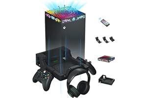 Wiilkac Upgrade Wall Mount Kit with Cooling Fan for Xbox Series X, 200+RGB Light Effects Remote Control, Wall Shelf Cooling Accessories Safely Store with 2 Controller Holder & Headset Hook - Black