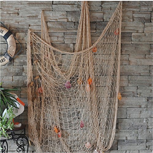 Yagote 79inch x 59inch Decorative Fish Net with Anchor and Shells White Mediterranean Style Nautical Decorative Fishing Net Hanging Home Decor Room Decoration(79x59inch White+Anchor)