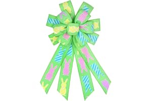 ESTIVAUX Large Easter Wreath Bows for Front Door Decorations, Green Burlap Bow Spring Easter Rabbits Bows for Wreath Door Wall Indoor Outdoor Decor