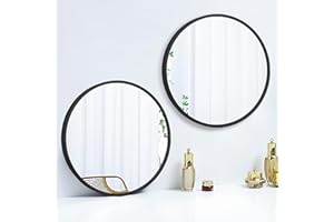 SCWF-GZ 2 Packs of 12" Round Mirror Circle Wall Mounted Hanging or Against Wall Metal Frame Dressing Make-up Mirrors for Entryway Bedroom Bathroom Living Room 12 inch Black Small