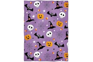OLIVE OLIVIA Halloween Throw Blanket for Couch and Bed Spider Webs Witch's Hat Black Bats and Decorated Pumpkins Print on Soft Blanket for Kids and Adult