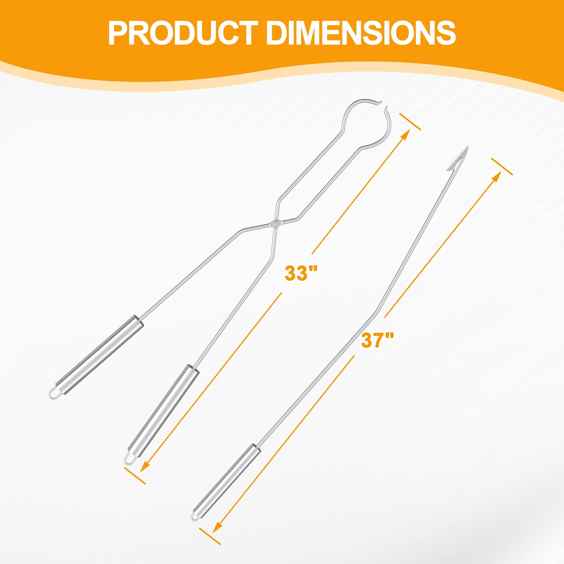 Condition photo showing New/Like New for 40" fire tongs fire pit tongs set, 304 stainless steel log grabbers fire poker set, fire pit tools f