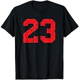 Number #23 Red Distressed Varsity Number T-Shirt