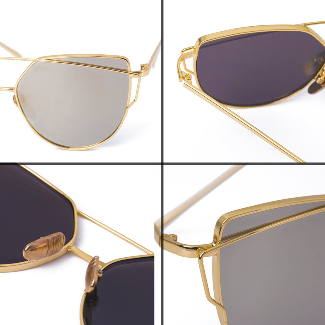 WISH CLUB Women Cat Eye Polarized Sunglasses Mirrored Reflective Flat Wide Lenses Metal Frame UV 400 Glasses (silver2)