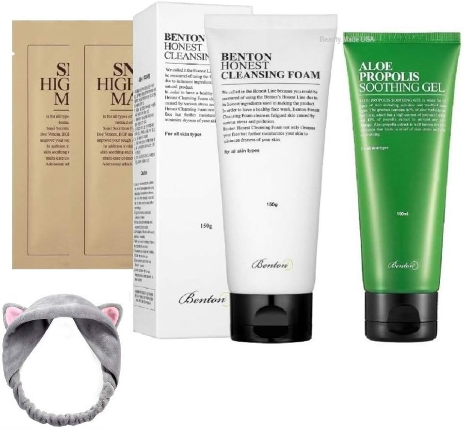 Benton Aloe Propolis Soothing Gel & Benton Cleansing Foam with 2 Benton Masks ( Bundle )