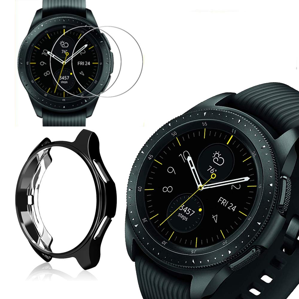 Photo 1 of [2+1 Pack] Compatible for Samsung Galaxy Watch 42mm Case Cover with Screen Protector, Soft TPU Plated Protective Bumper Shell + Tempered Glass Screen Cover Film Protector for Galaxy Watch 42mm
