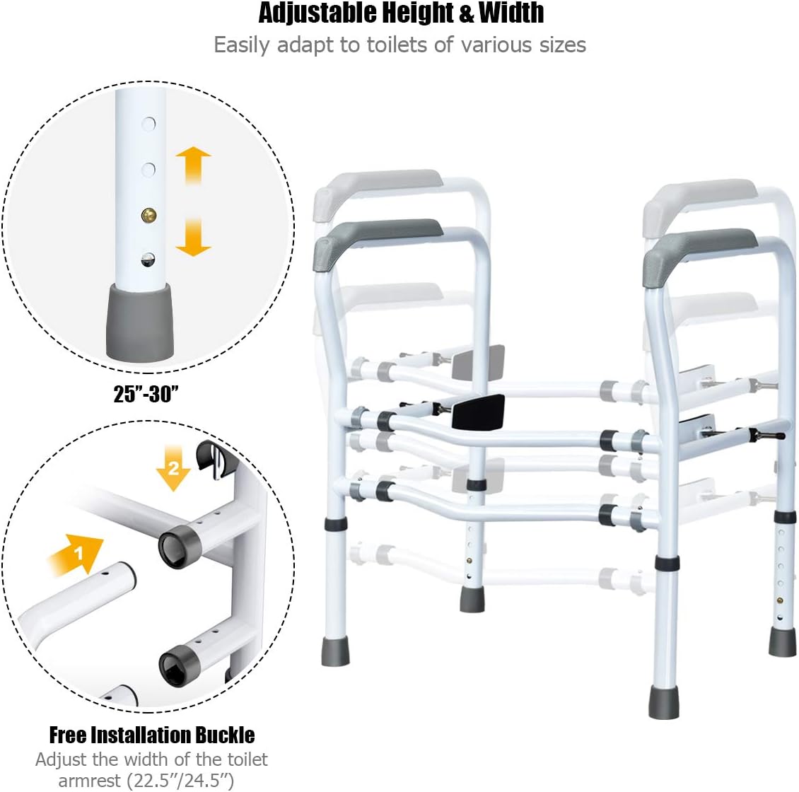 Giantex Toilet Safety Rail Free Standing Toilet Rail W/ 360°Rotatable Clip,Adjustable Height & Width Toilet Armrest 300 LBS Weight Capacity for Disable Elderly Bathroom Toilet Safety Rail: Health & Personal Care