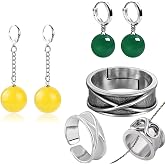 JinYu 7 Set Anime Black Ring,Time Ring with Earring Cosplay Prop Accessory